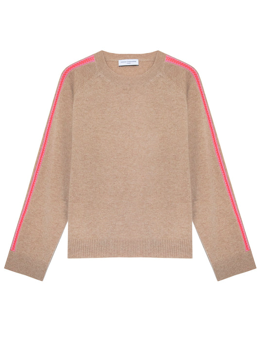 Baby Camel Cashmere Jumper With Coral and Pink Stripe