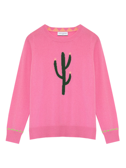 Millennial Pink Crew Neck Jumper With Cactus