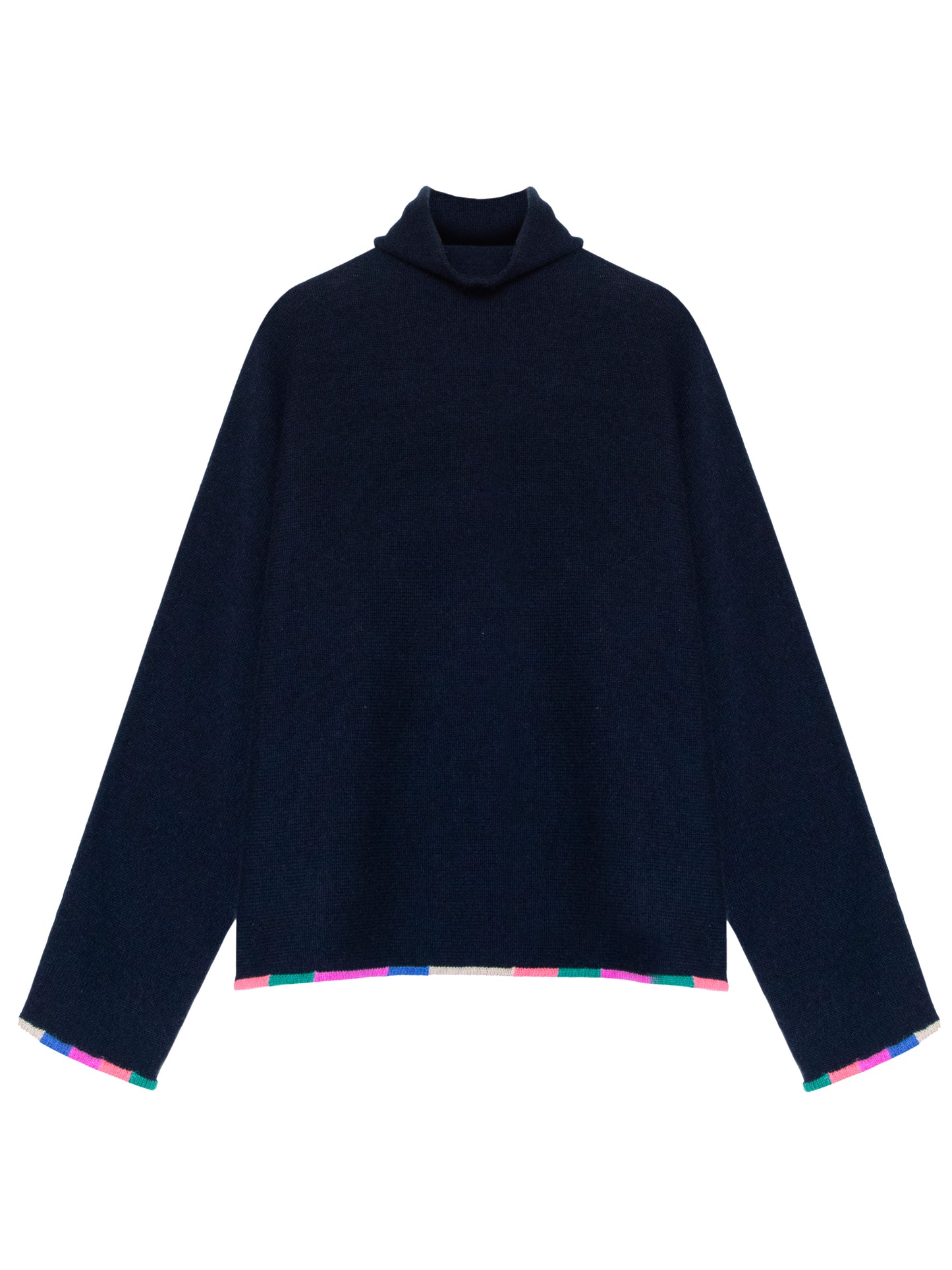 Misty Polo Cashmere in Cosmos Navy with Rainbow Trim