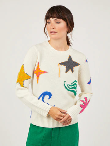 Inanna Star and Waves Winter White Cashmere Sweater