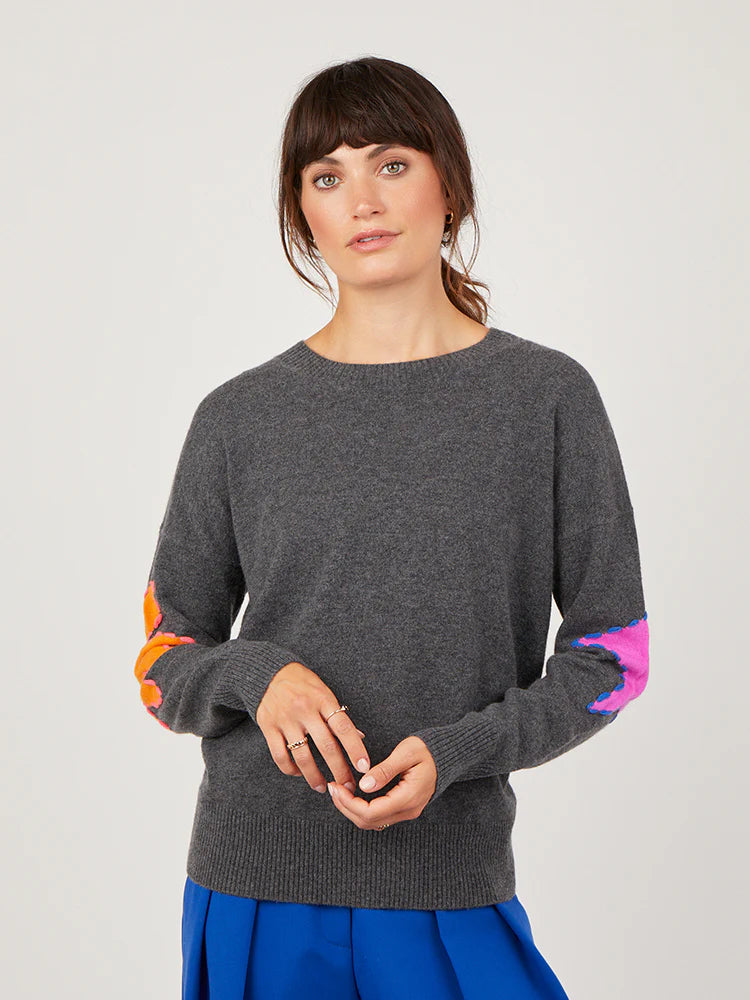 RueCashmere Sweater with Flower and Star Motif