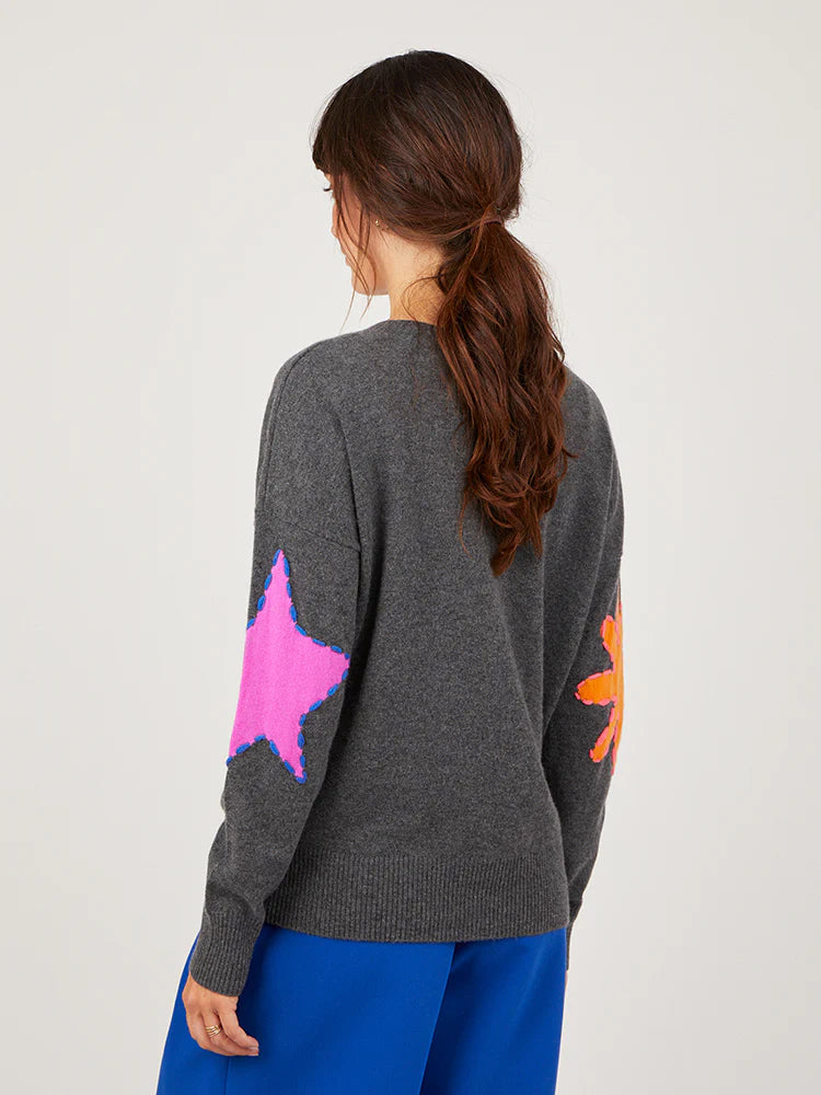 RueCashmere Sweater with Flower and Star Motif