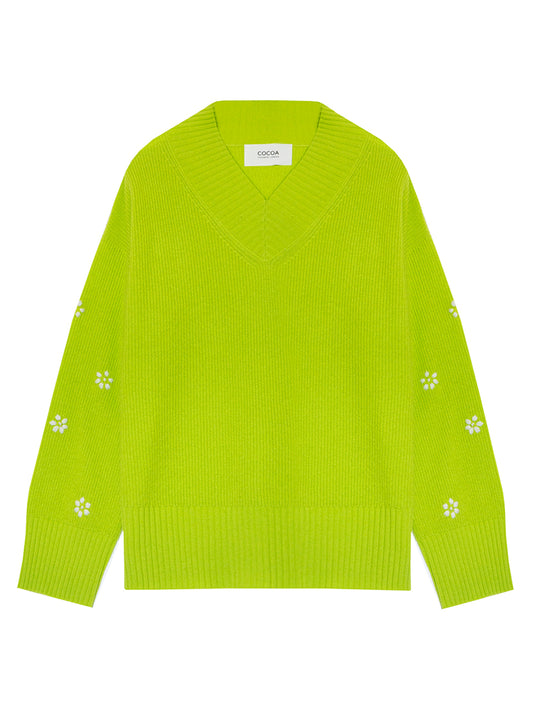 Cocoa Cashmere Zoya Sweater in Classic Lime