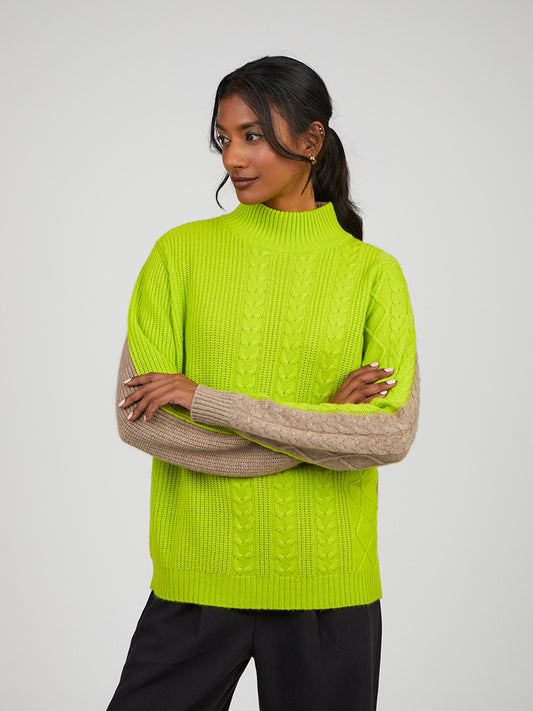 Cocoa Cashmere Whitney Lime and Oatmeal Jumper
