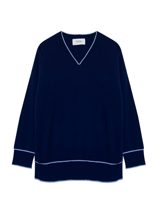 Cocoa Cashmere Scarlett Sweater in Navy with Blue Trim