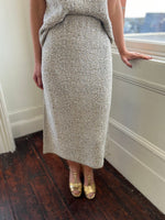 Taupe and Gold Lurex Tweed Knit Straight Skirt