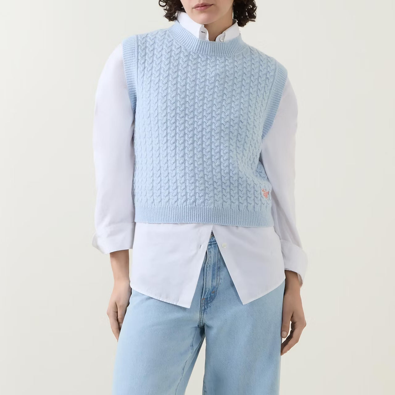 Urban Aran Baby Blue Cable Knit Sleeveless Sweater