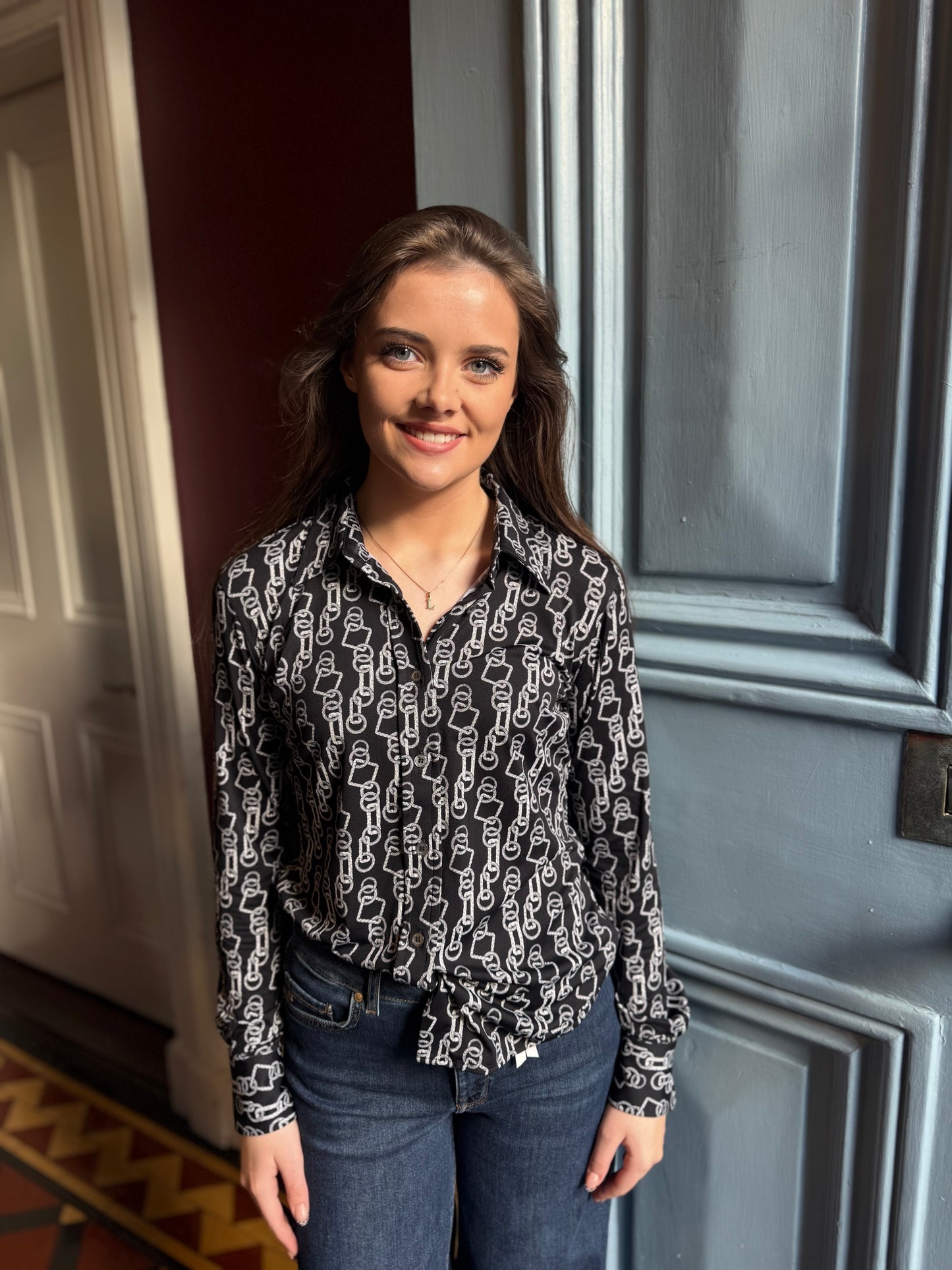 Caliban  Black Skinline Chain Print Fitted Shirt