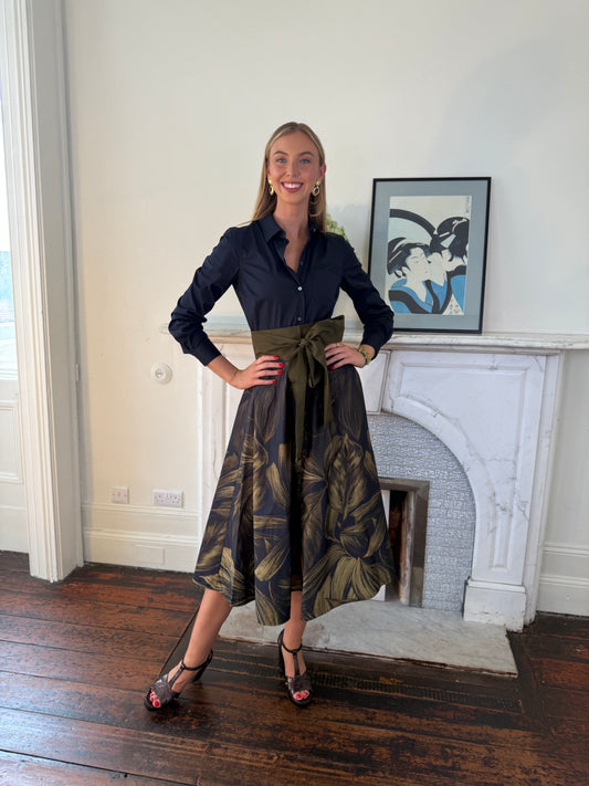 Sara Roka Navy and Army Green Shirt Dress