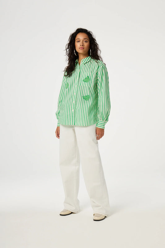 Fabienne Chapot Alex Shirt  in Warm White and Green Apple