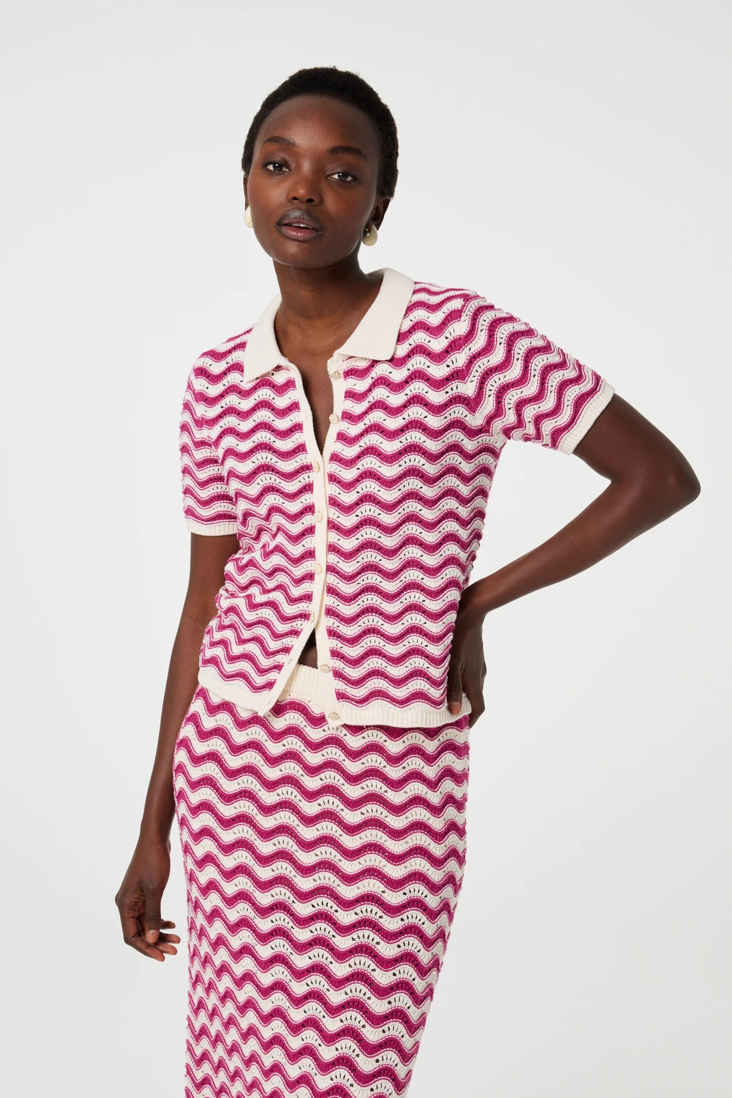 Fabienne Chapot Pink & White Crochet Cardigan