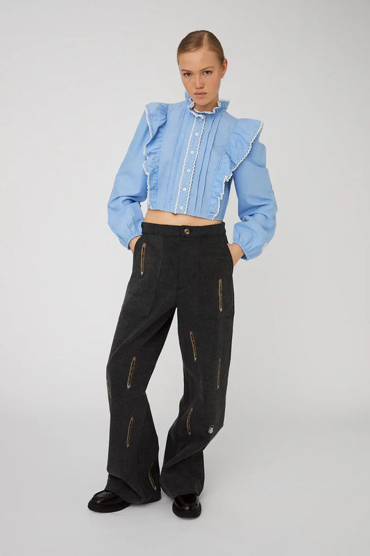 Stella Nova Chambray Cropped Frill Shirt