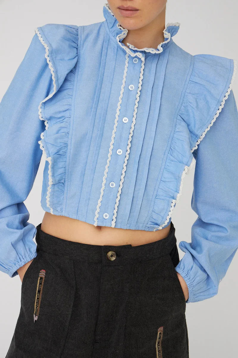 Stella Nova Chambray Cropped Frill Shirt