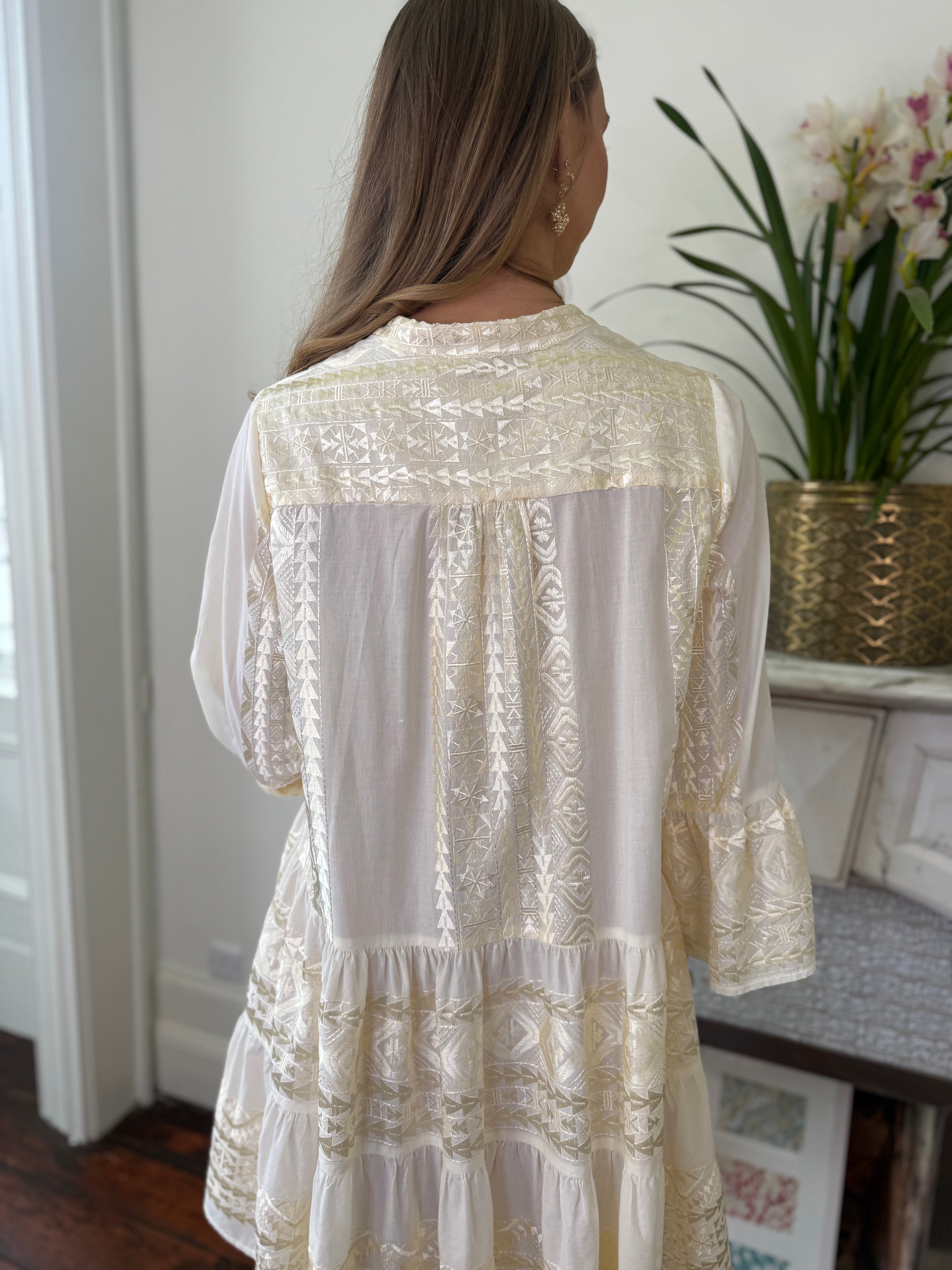 Greek Archaic Kori Gold & Cream Classic Short Dress – Kimono