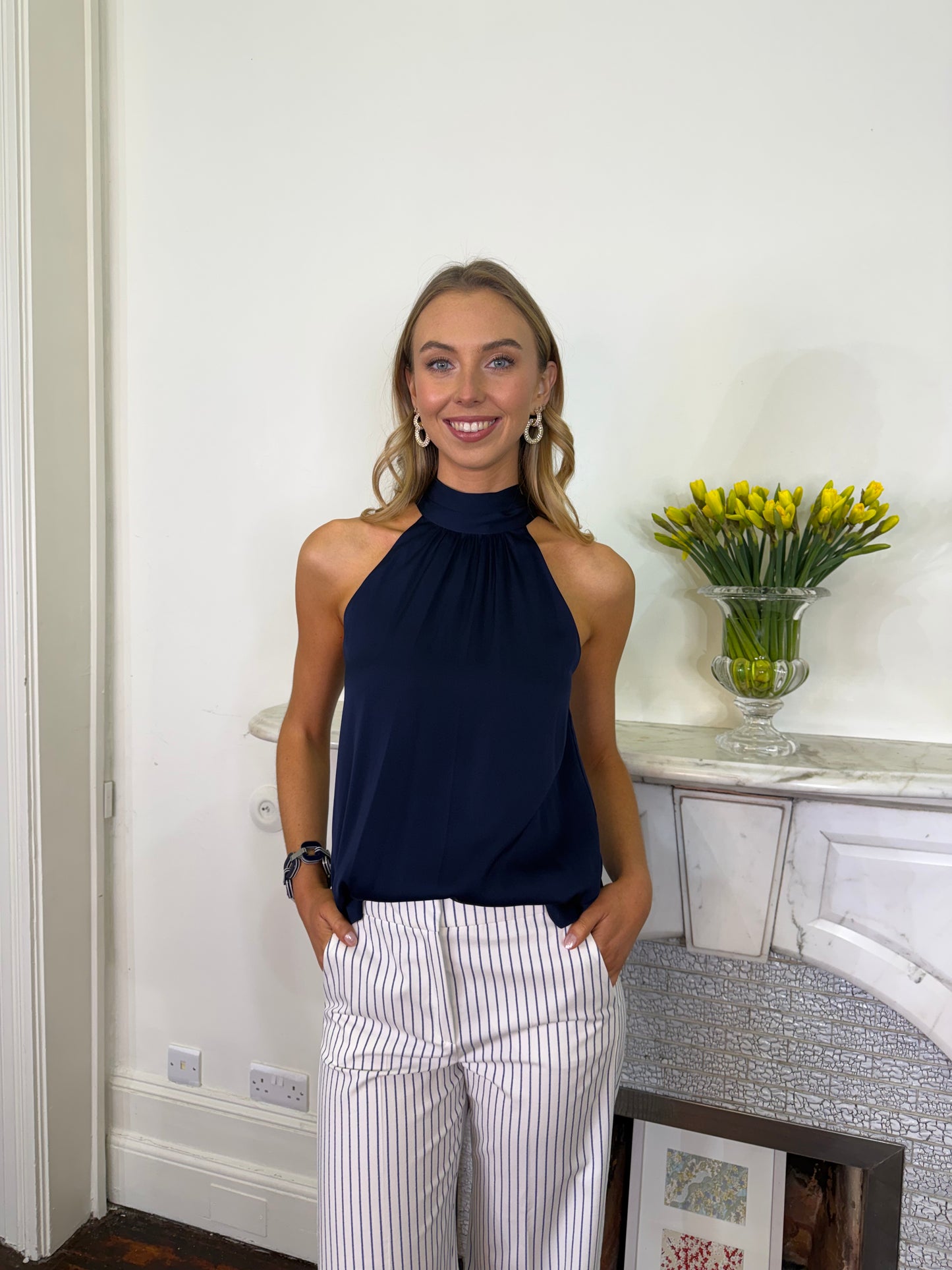 Silk95five Villette Halter Top Navy