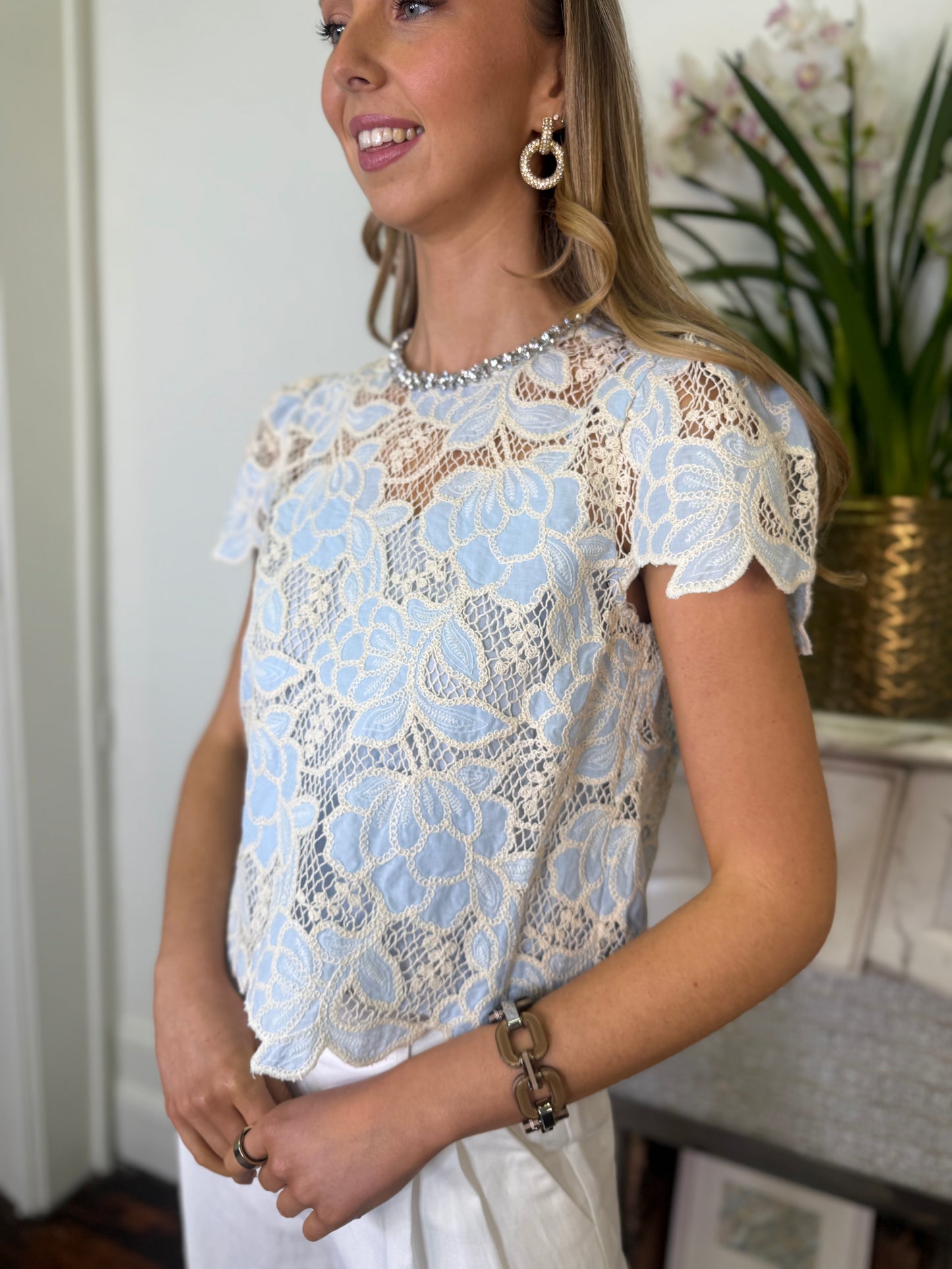 Suncoo Lexy Lace Top in Sky Blue