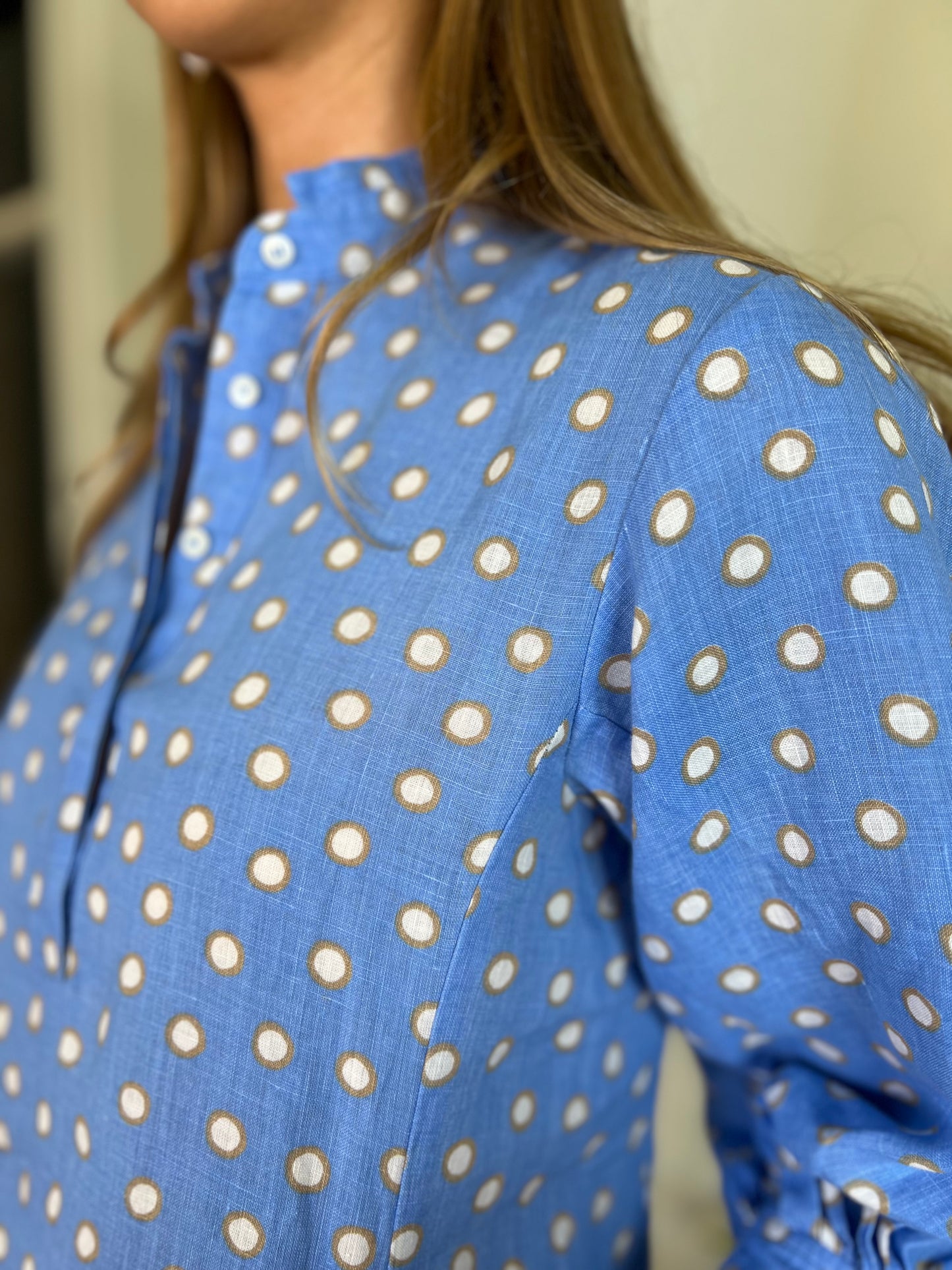 Rosso35 Sky Blue Polka Dot Linen Tunic Dress