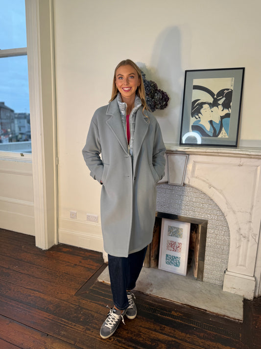 Herno Single Breasted Ice Blue Wool Coat with Detachable Down Jacket Liner