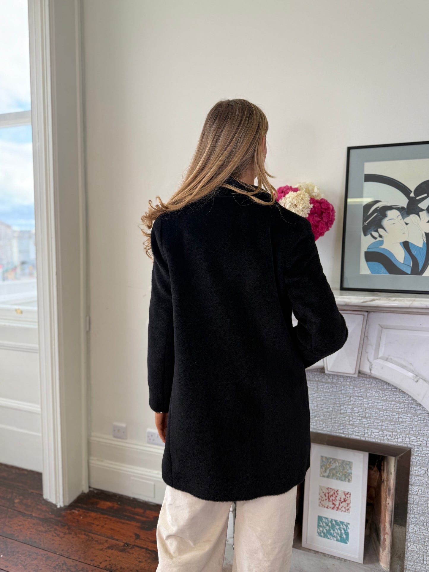 Rosso35 Black Alpaca and Wool Single Breasted Coat