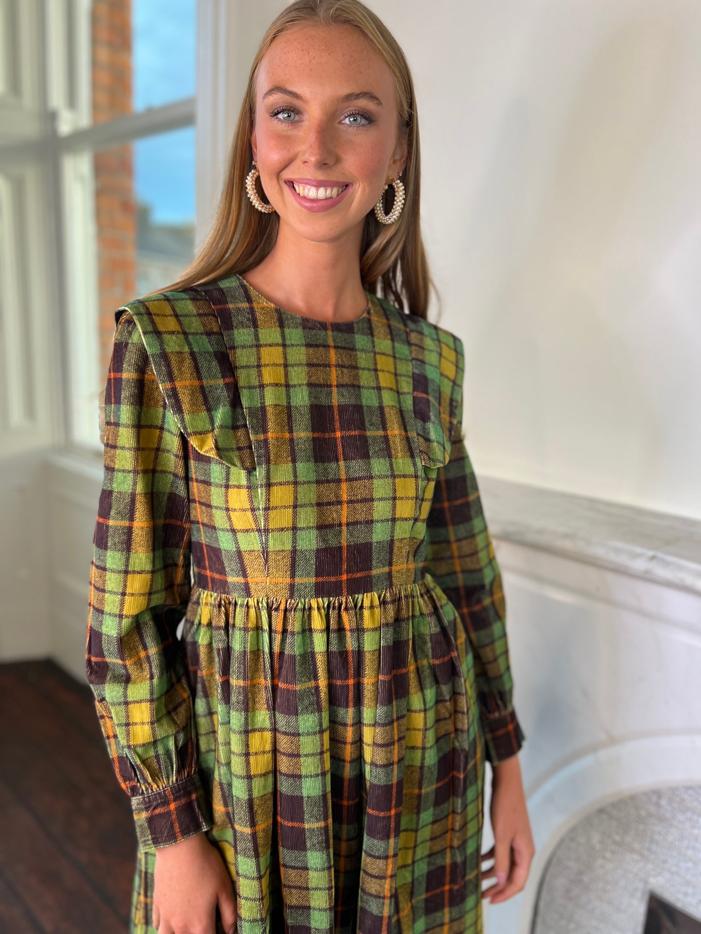 Velvet Grunge Chocolate Brown and Green Tartan Dress