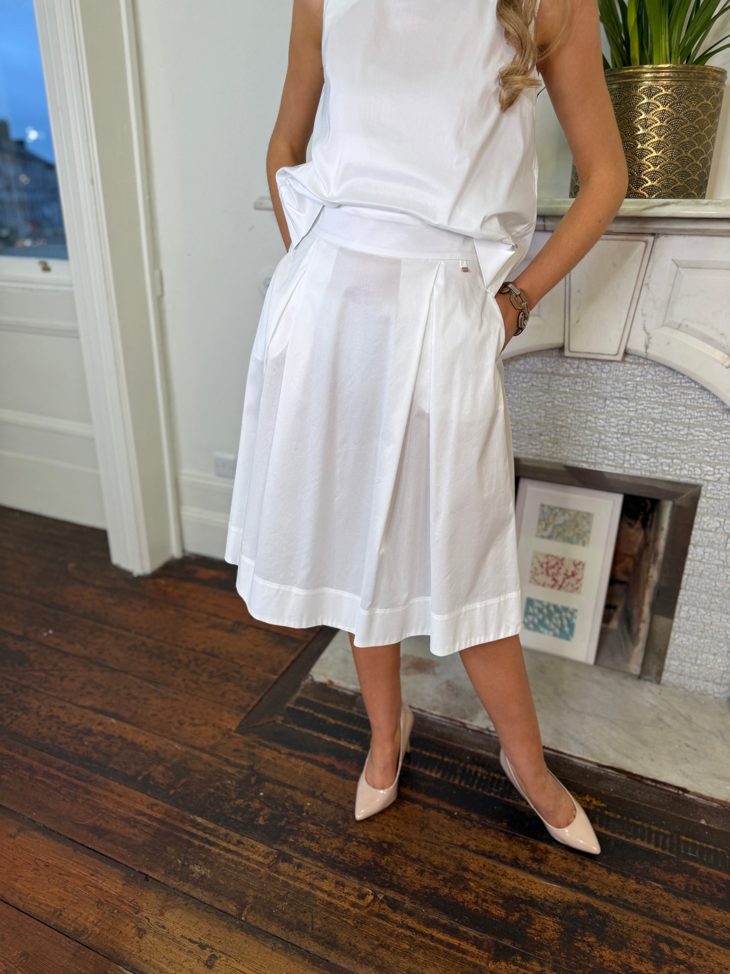 Herno White Cotton Pleated Skirt