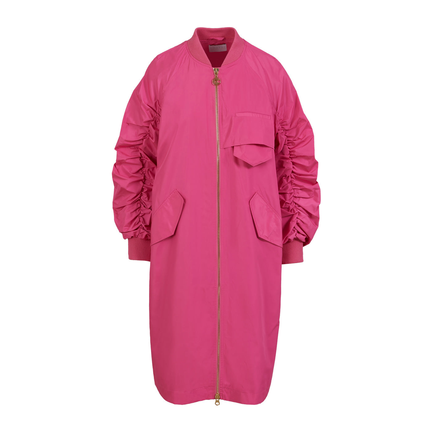 Bubblegum Pink Long Bomber Jacket