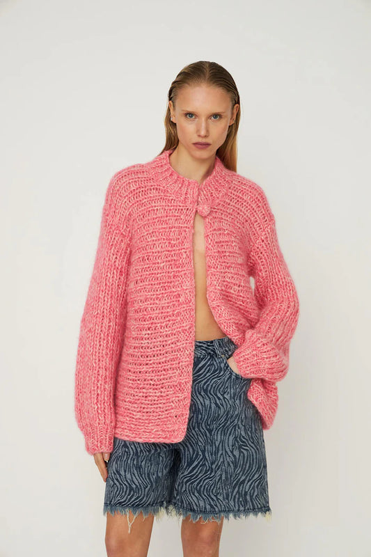 Dawnxdare Barker Long Cardigan-Super Pink