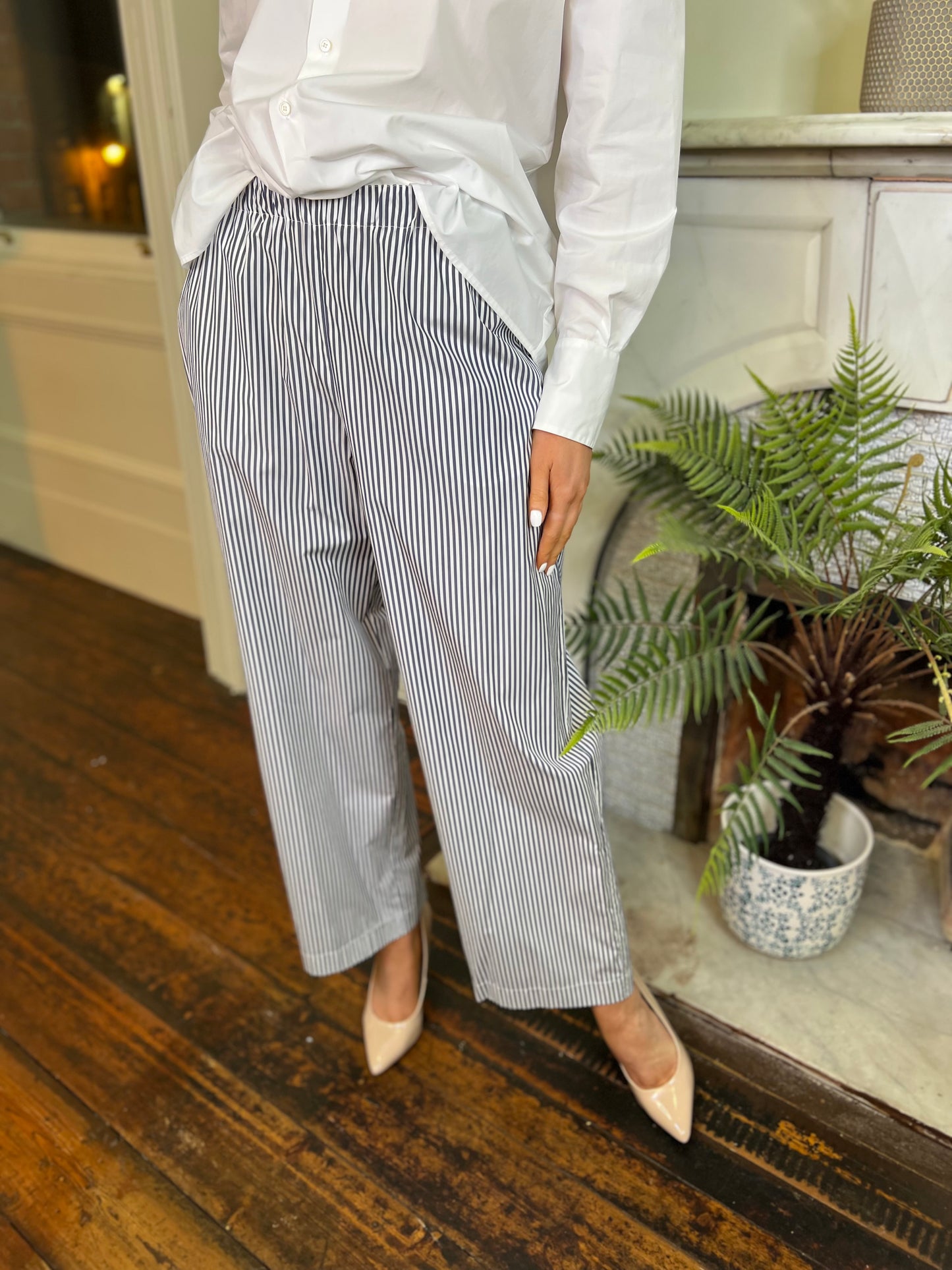 Fabiana Filippi Poplin Cotton Blue and White Stripped Trousers