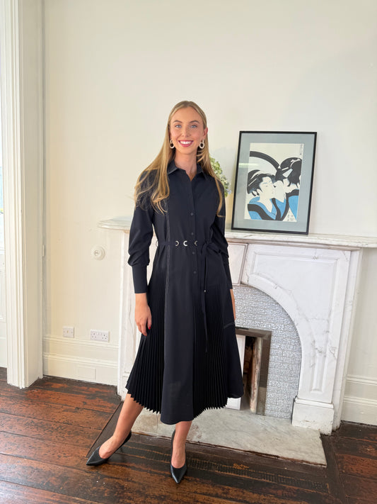 Beatrice B Dark Sapphire Shirt Dress with White Stitching Detail