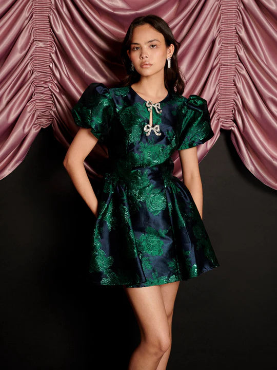 Sister Jane Lili Jazquard Mini Dress Emerald Green