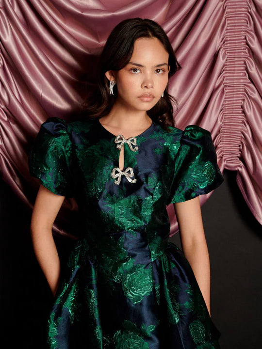 Sister Jane Lili Jazquard Mini Dress Emerald Green