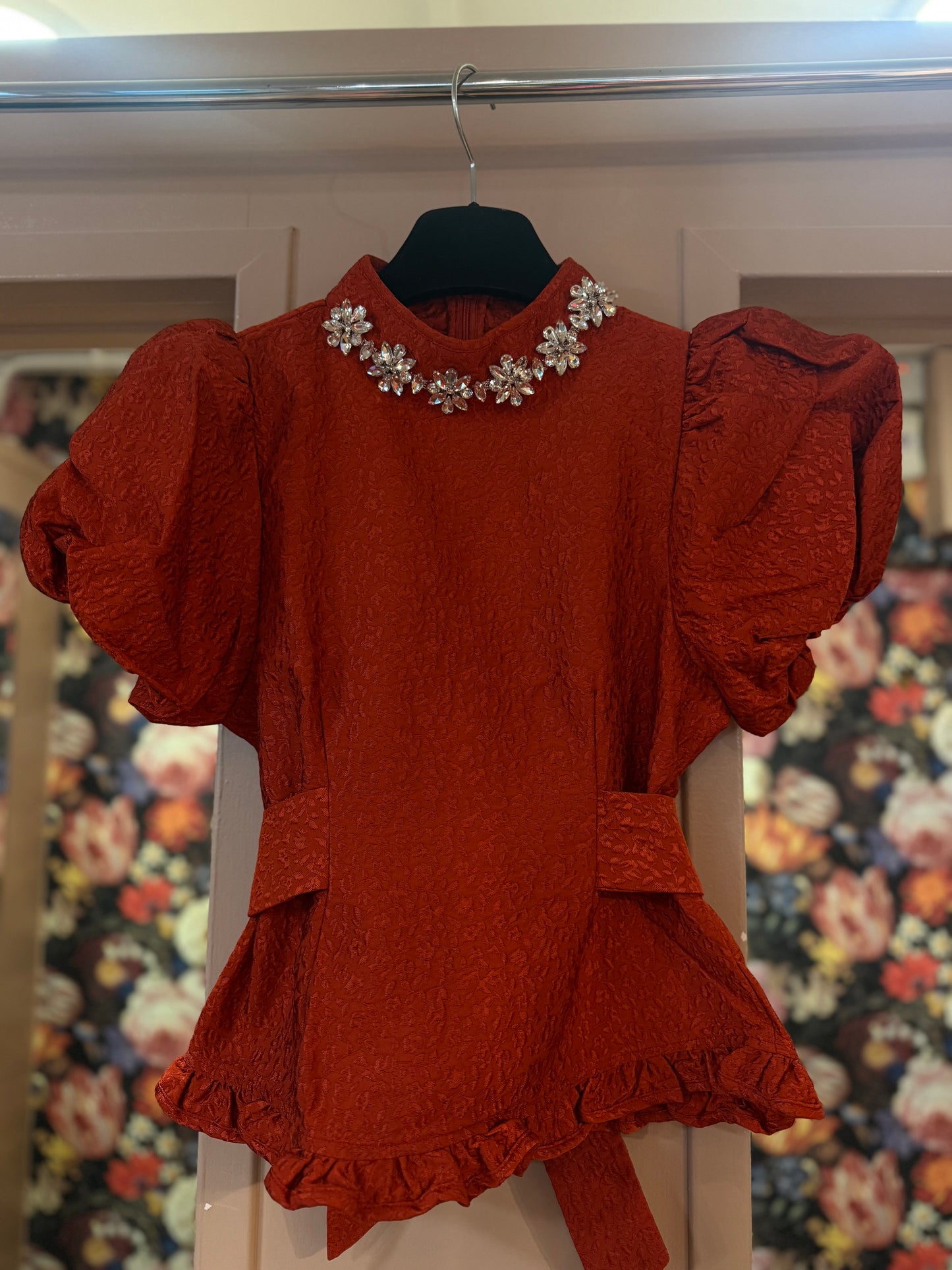 Sister Jane Red Narative Jacquard Top