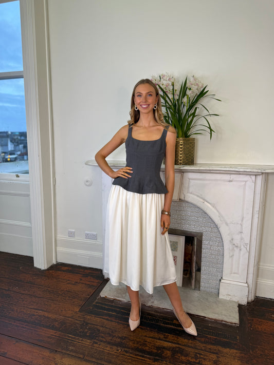 Stine Goya Corset Grey and Cream Midi  Dress