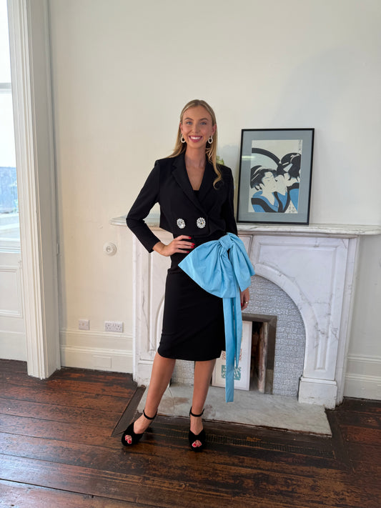 Moskada Black Short Jacket with Diamante Button Detail