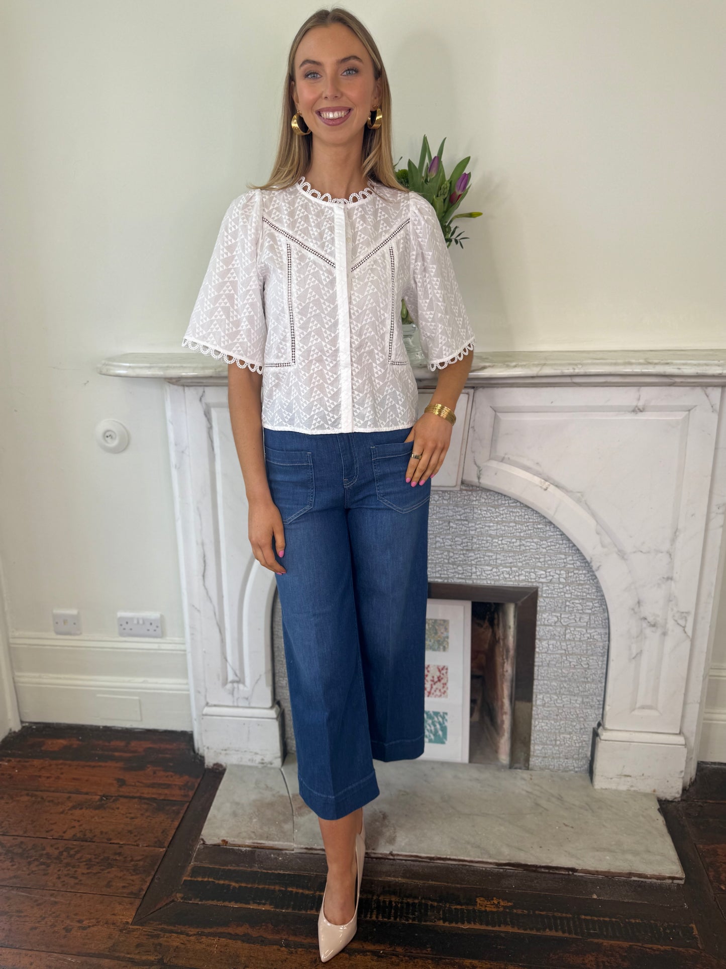 Suncoo Leyla White Embroidered Blouse