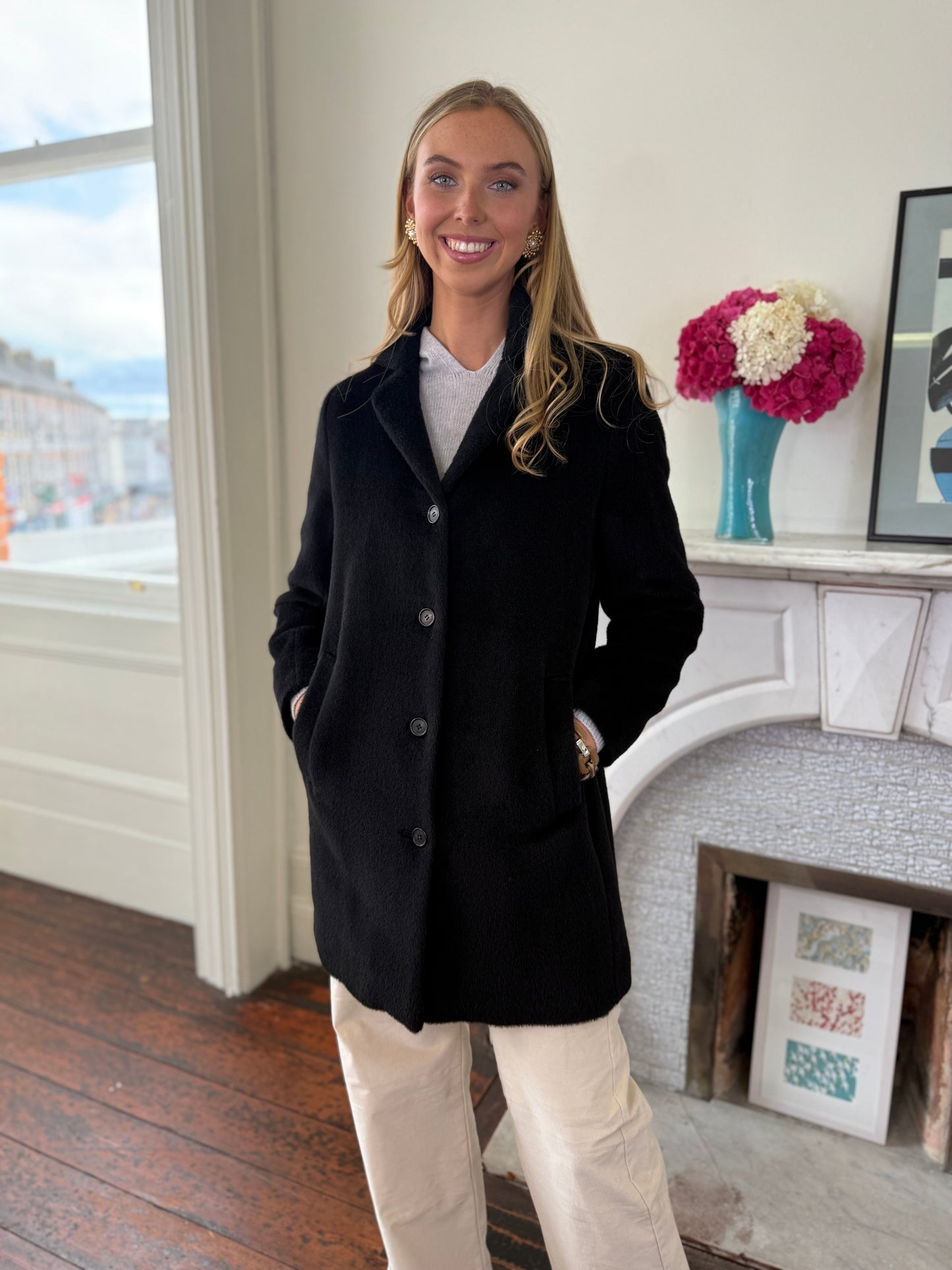 Rosso35 Black Alpaca and Wool Single Breasted Coat