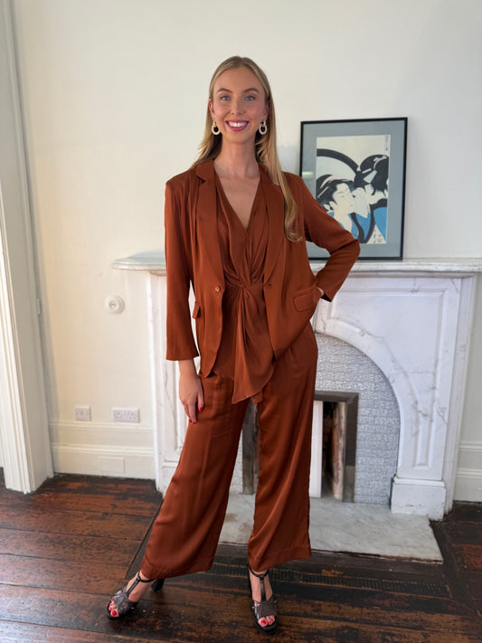 Silk95five Single Breasted Silk Blazer in Truffle