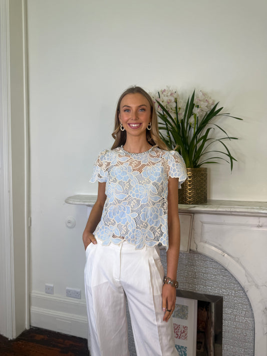 Suncoo Lexy Lace Top in Sky Blue
