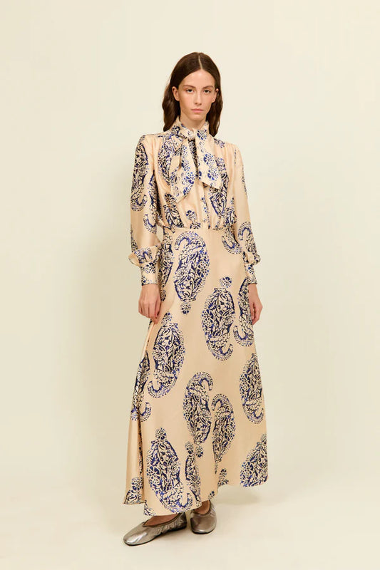 Phillipa 1970 Catalina Cream And Blue Print Dress