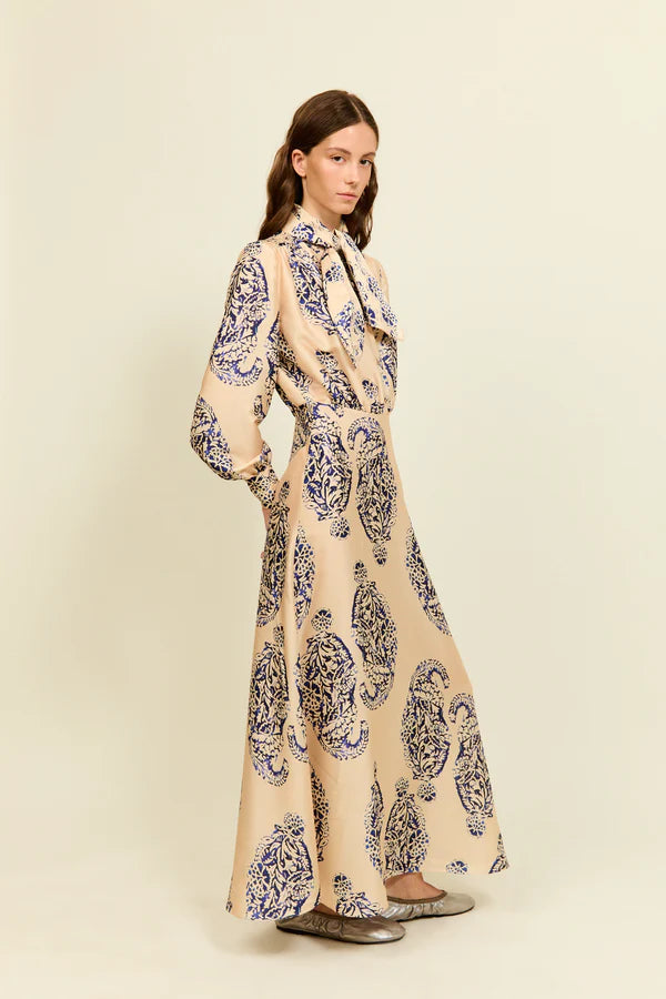 Phillipa 1970 Catalina Cream And Blue Print Dress