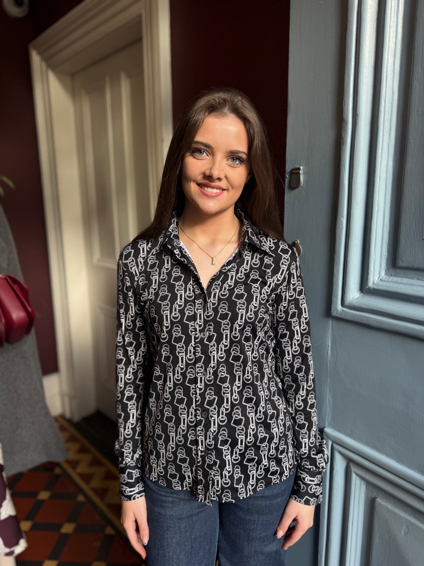 Caliban  Black Skinline Chain Print Fitted Shirt