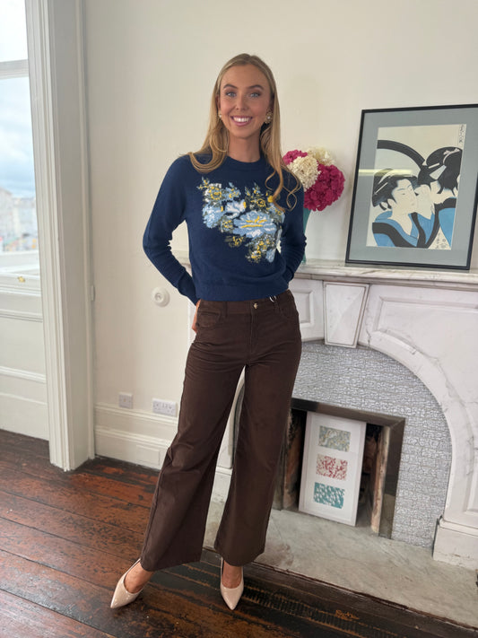 Iblues Liutaio  Navy Blue Knit Sweater with Embroidered Detail