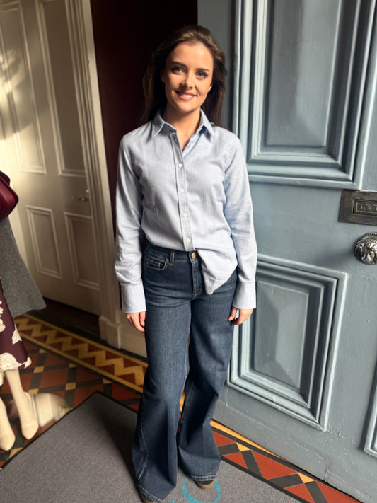 Caliban Blue Houndstooth Brushed Cotton Shirt