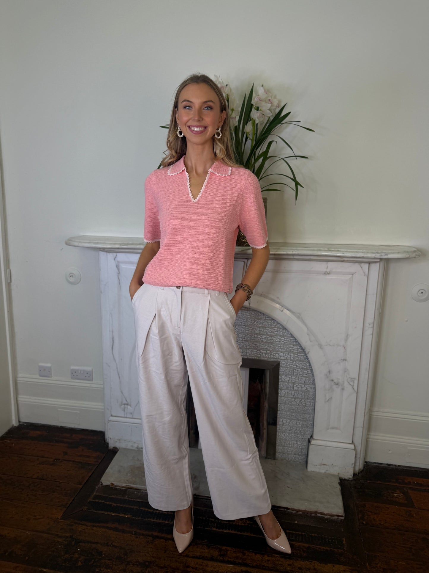 Gustav Isobel Crochet Knit Top in Powder Pink