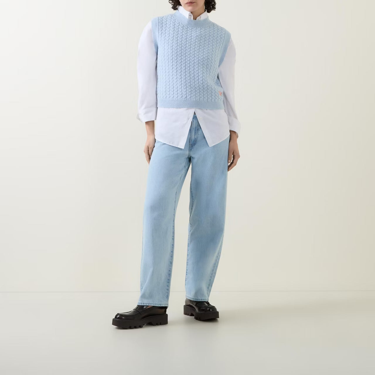 Urban Aran Baby Blue Cable Knit Sleeveless Sweater