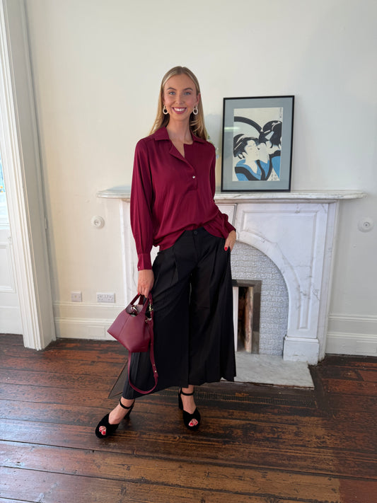 Silk95five Bay Blouse in Rich Ruby