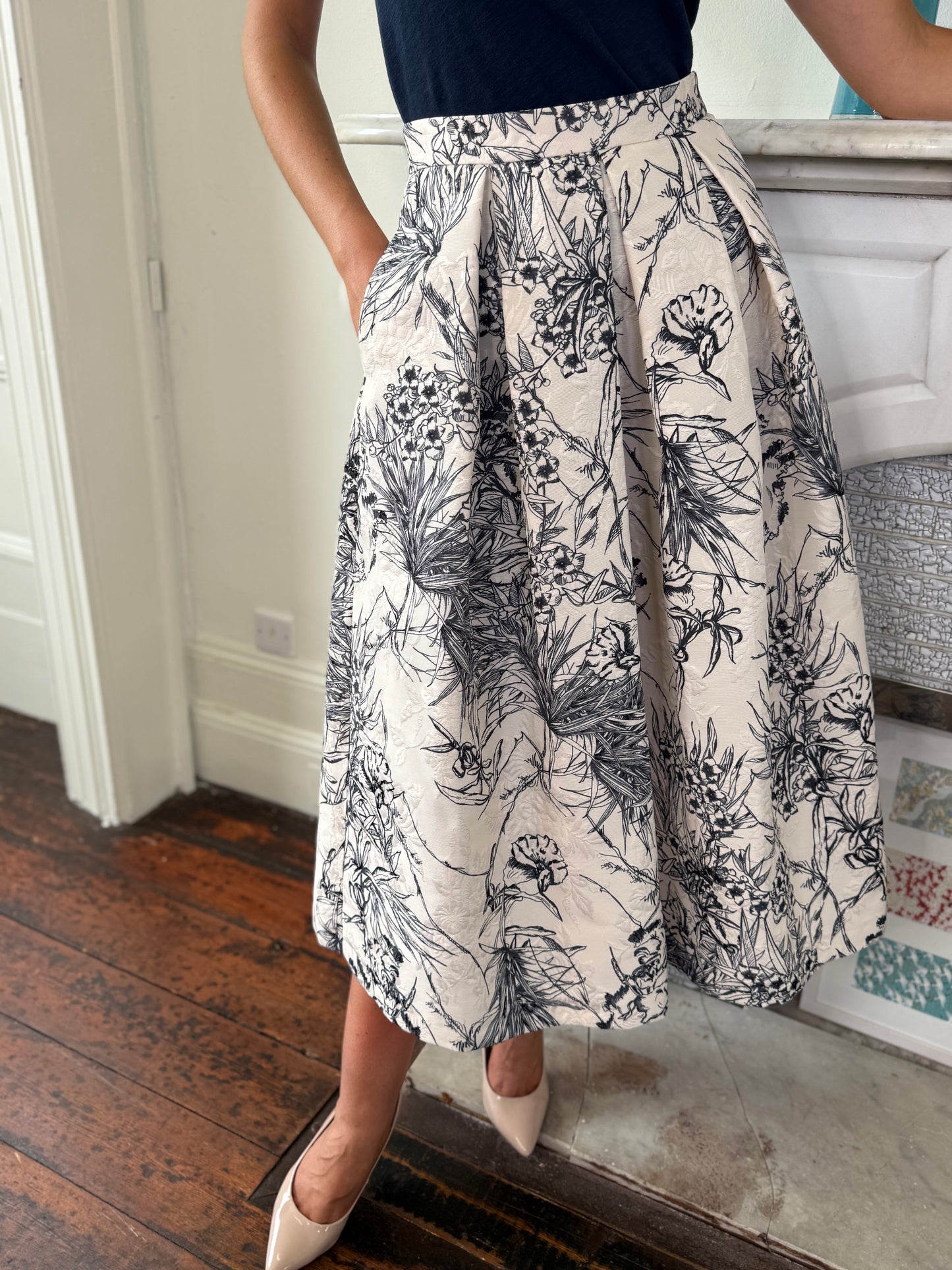 Lunatica Milano Silau Navy and White Printed Embossed Skirt