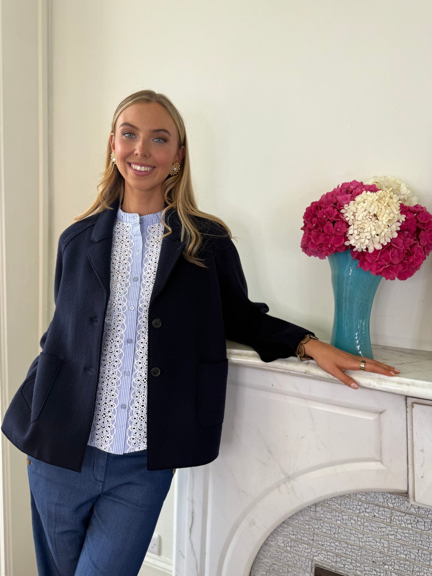 Rosso35 Double Faced Virgin Wool Jacket in Navy