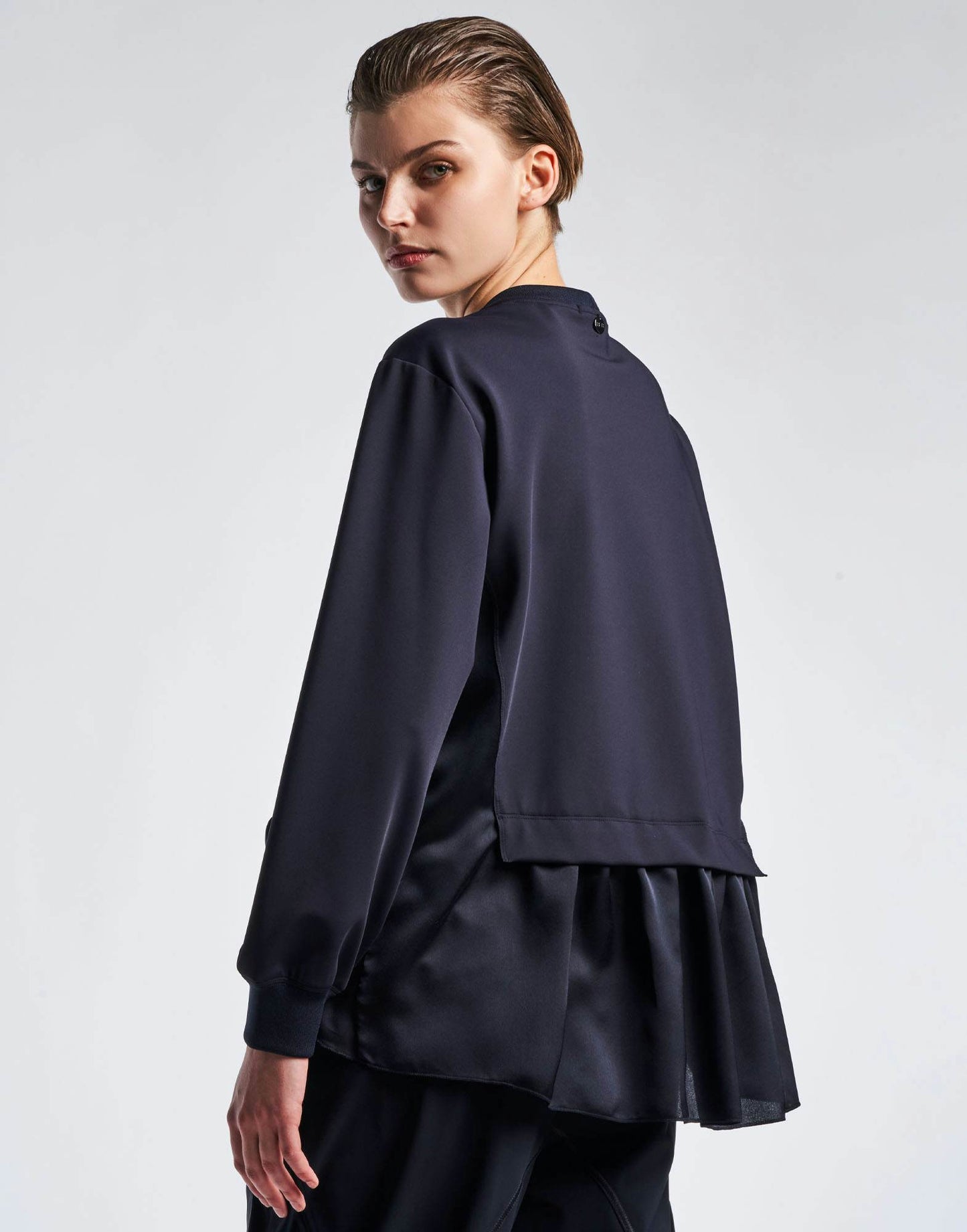 CURIOSITY Navy Sweatshirt in Sports Jersey and Technical Satin