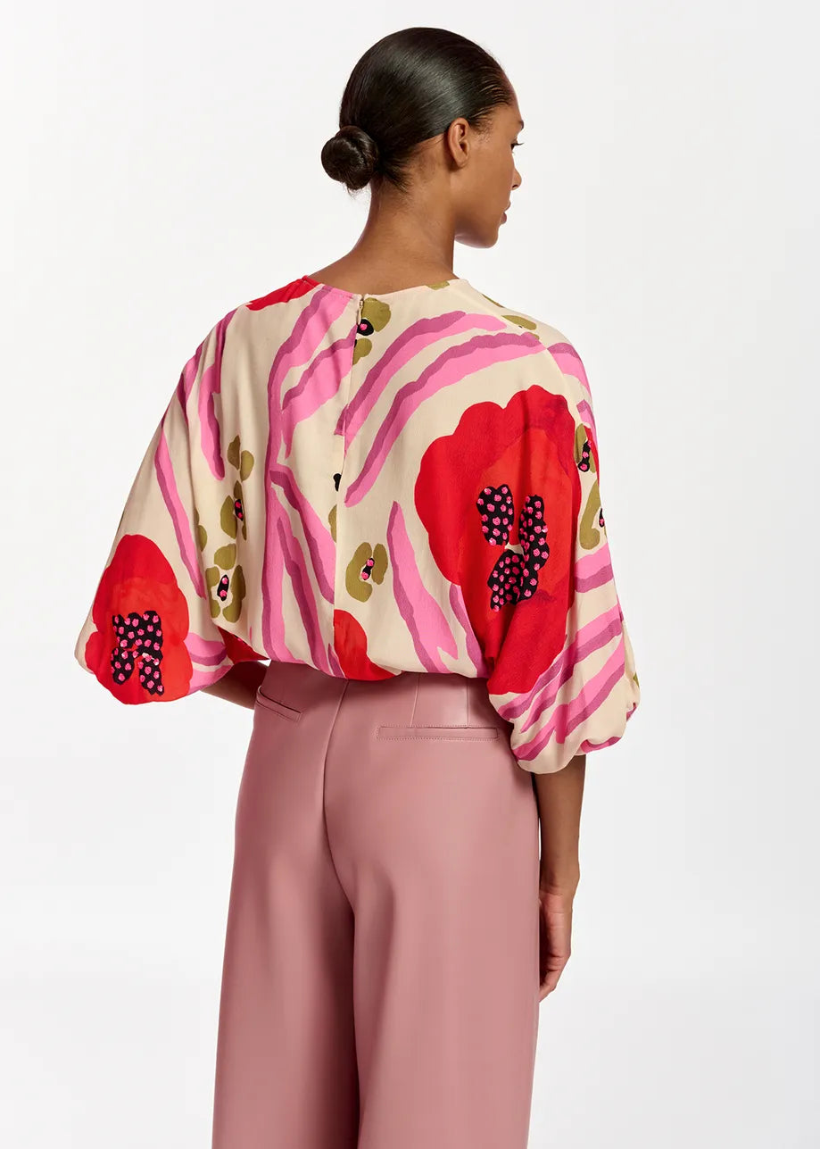 Flowerpower Ecur Red And Pink Batwing Sleeve Top